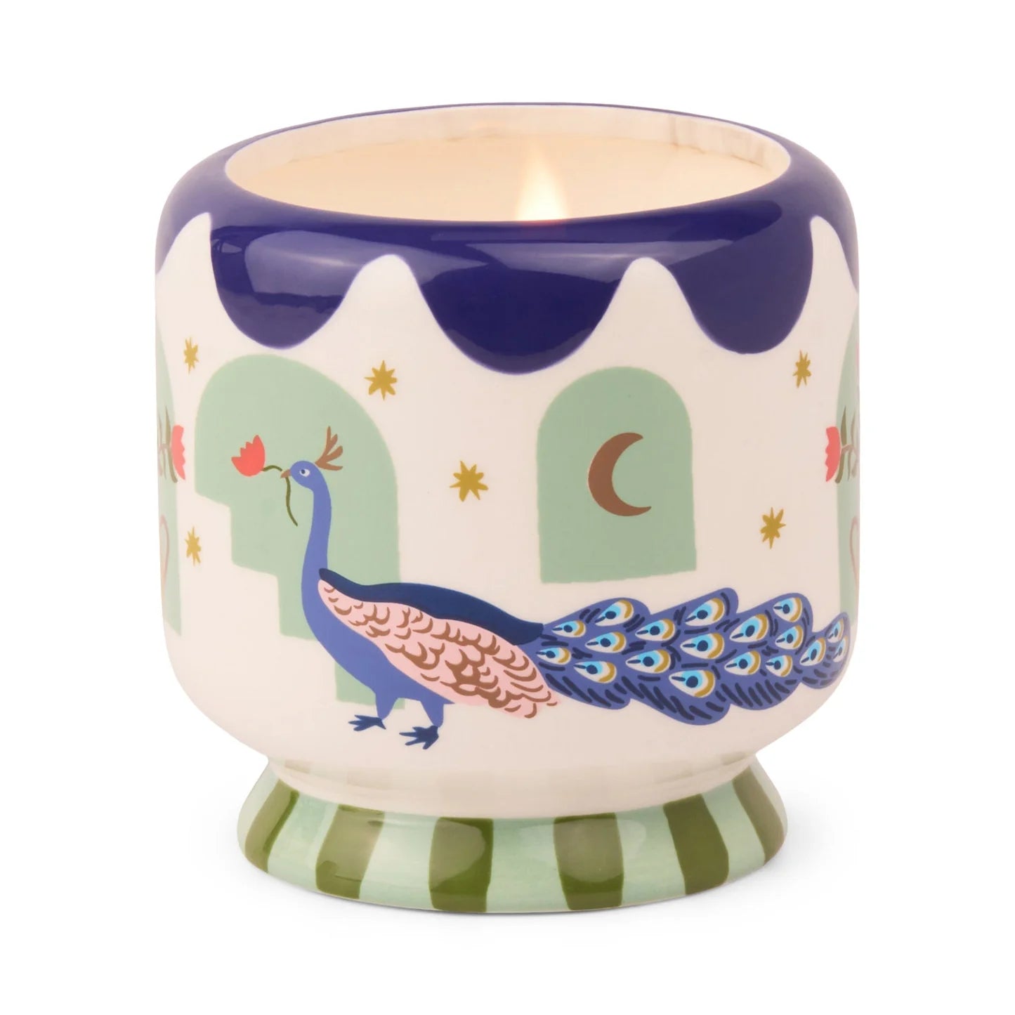 A Dopo 8oz Handpainted Peacock Ceramic Misted Lime