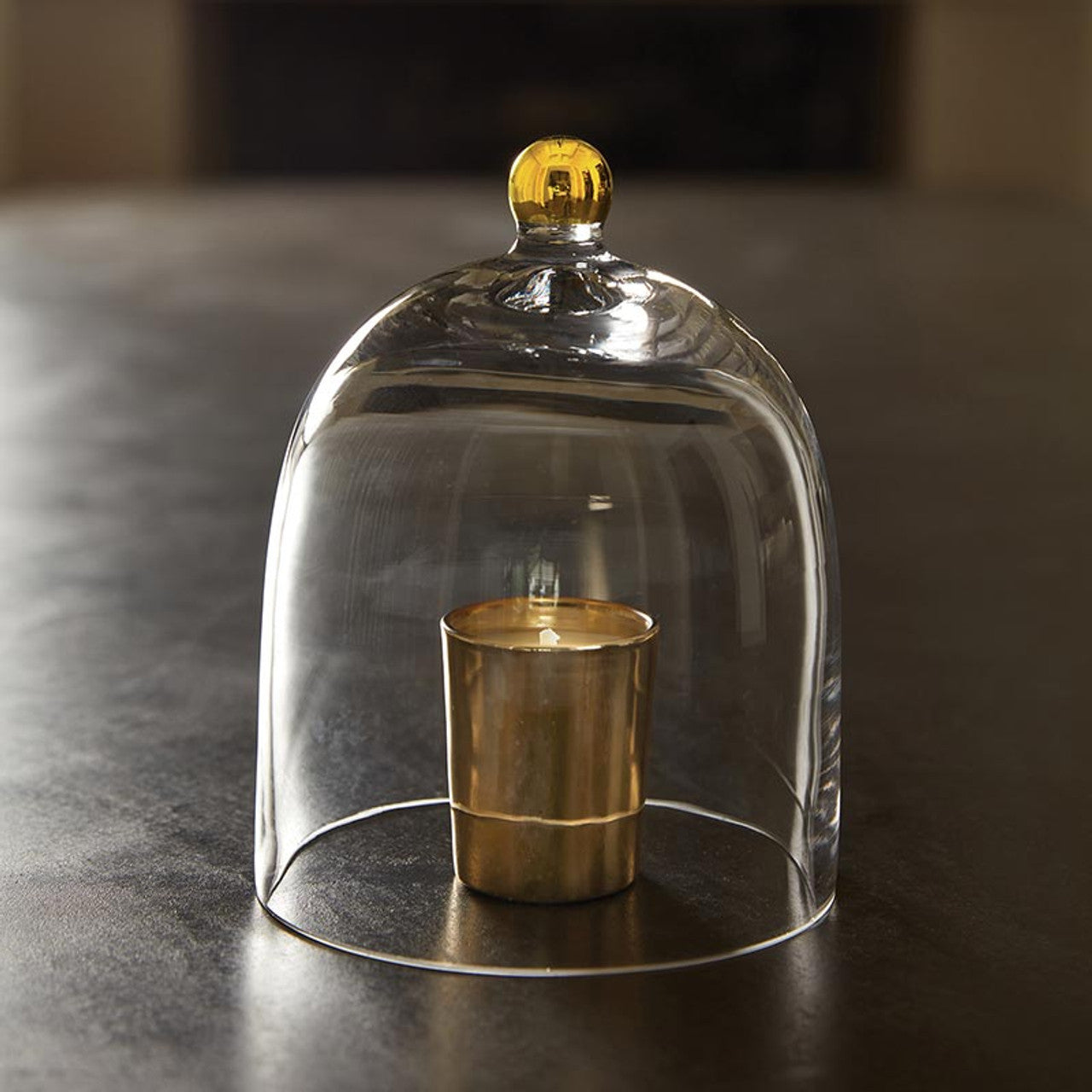 Small Glass Cloche With Gold Knobs