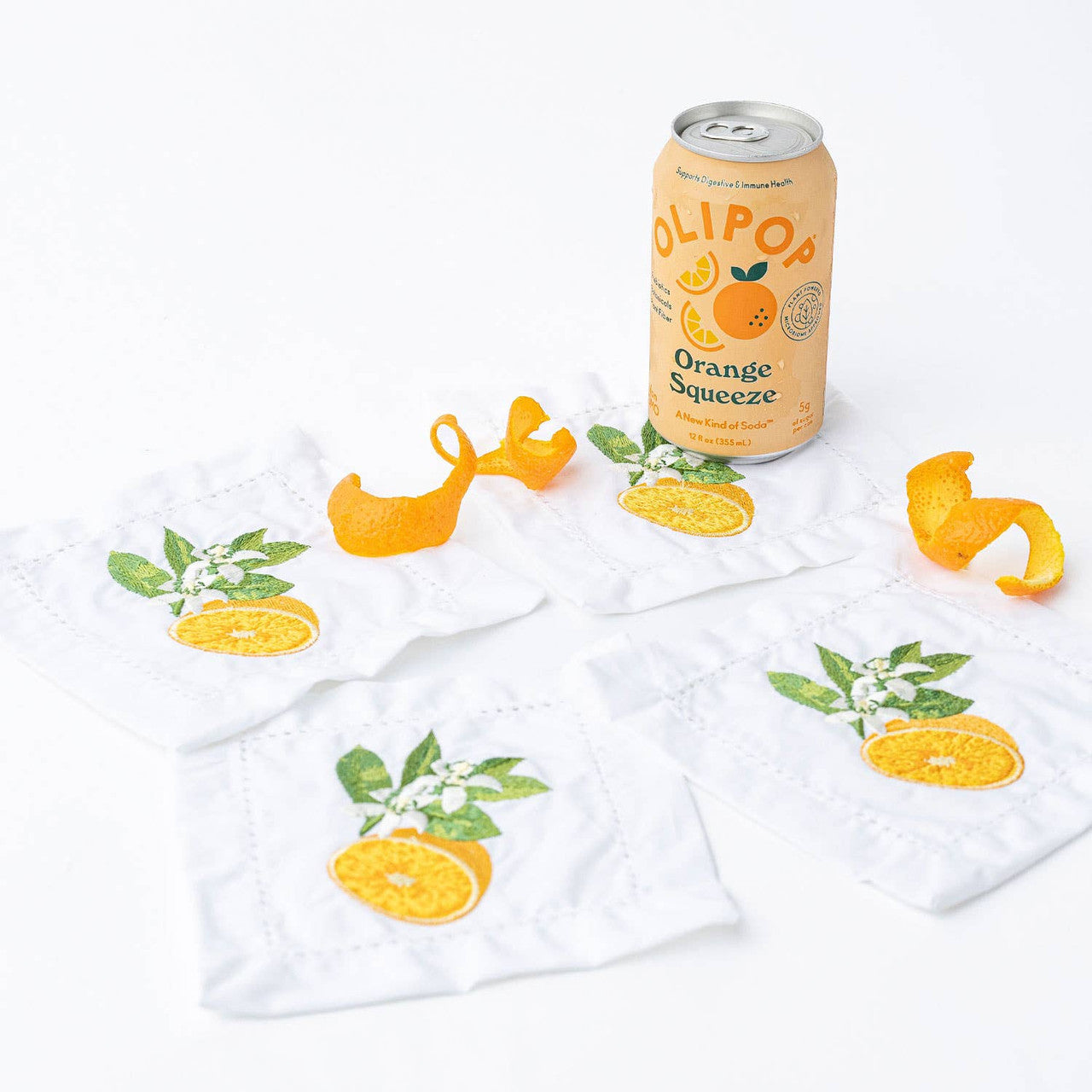 4Pc Embroidered Cocktail Napkin Set Orange Blossom