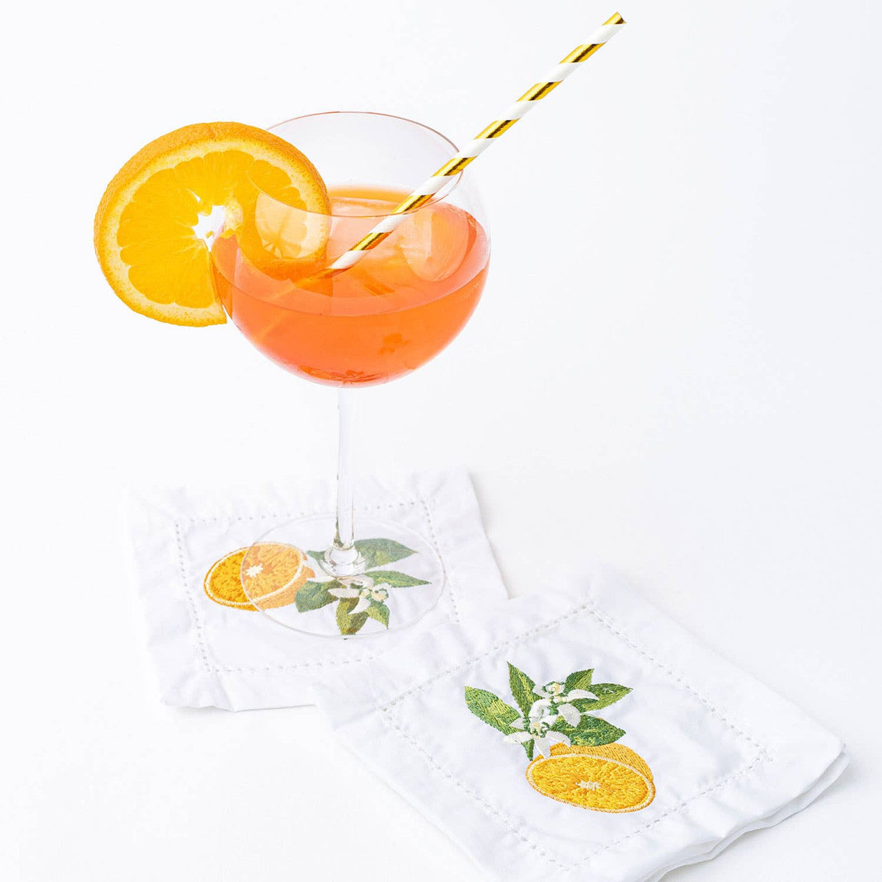 4Pc Embroidered Cocktail Napkin Set Orange Blossom