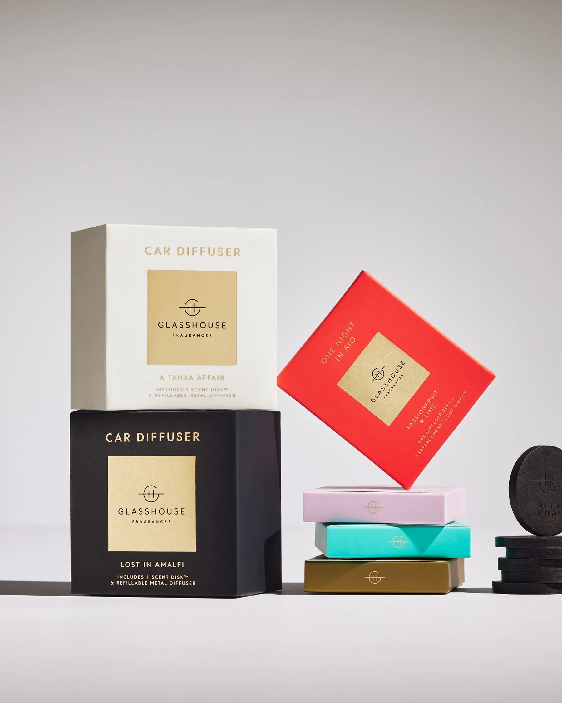 Gold Car Diffuser With 1 Replacement Scent Disk