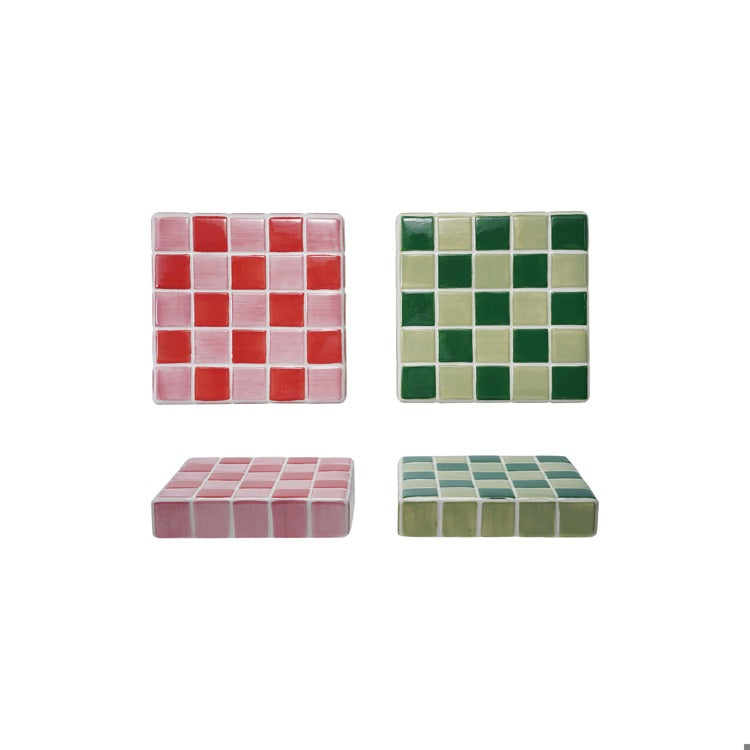 Stoneware Trivet W Checkered Pattern