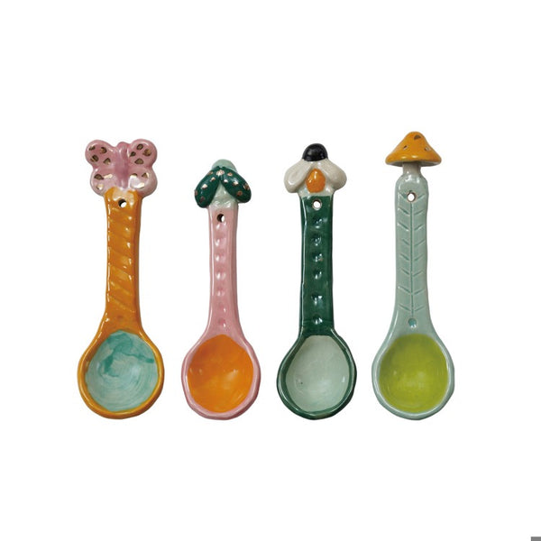 Stoneware Spoon W Bug/Mushroom Handle
