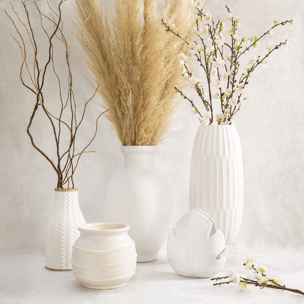 9" Textured Vase, White