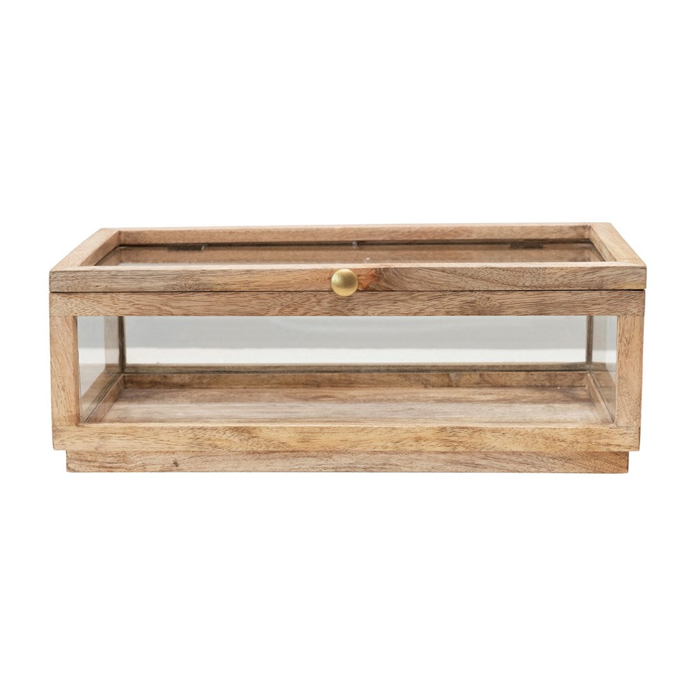 15"L x 8"W x 5-1/2"H Mango Wood & Glass Display Bow w/Lid