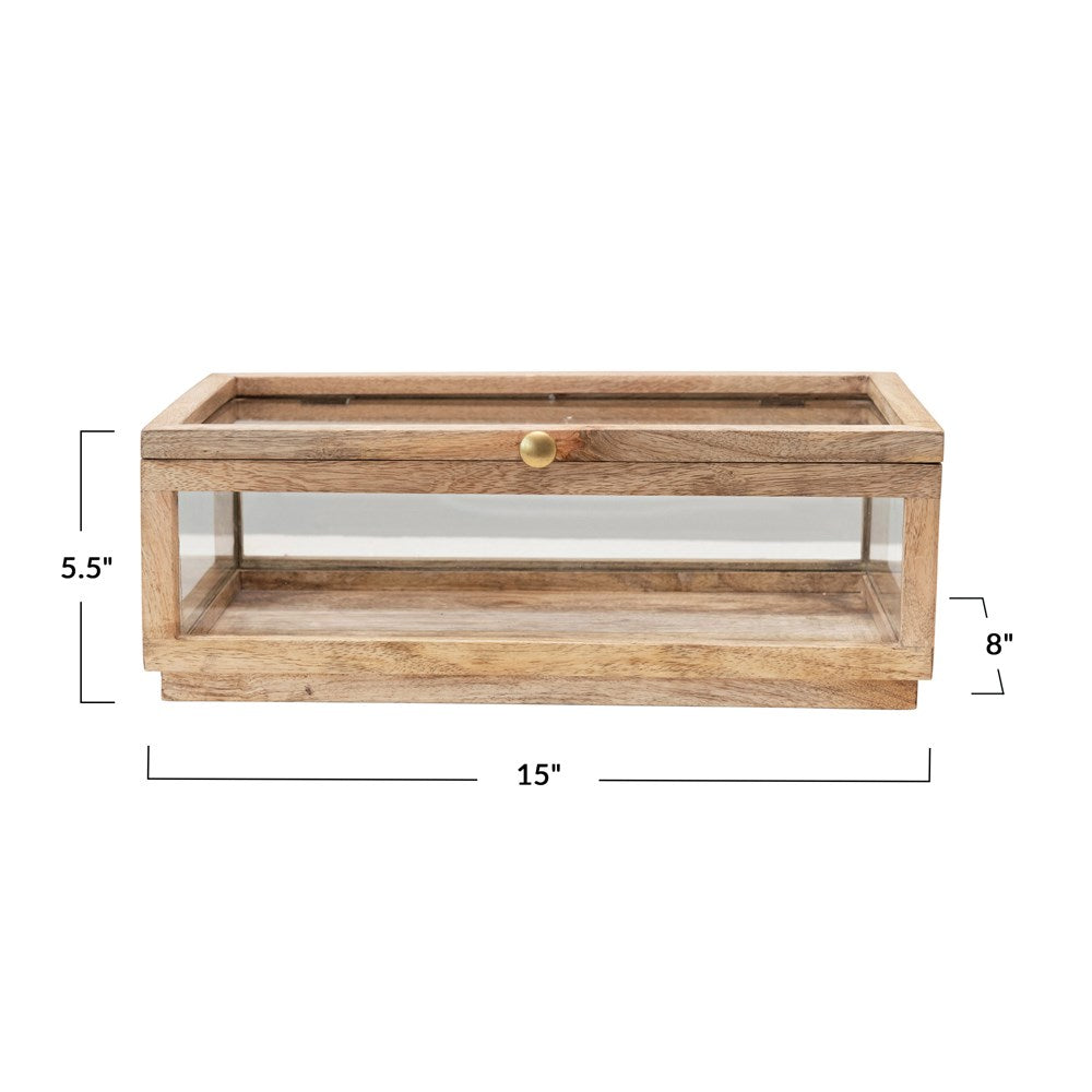 15"L x 8"W x 5-1/2"H Mango Wood & Glass Display Bow w/Lid