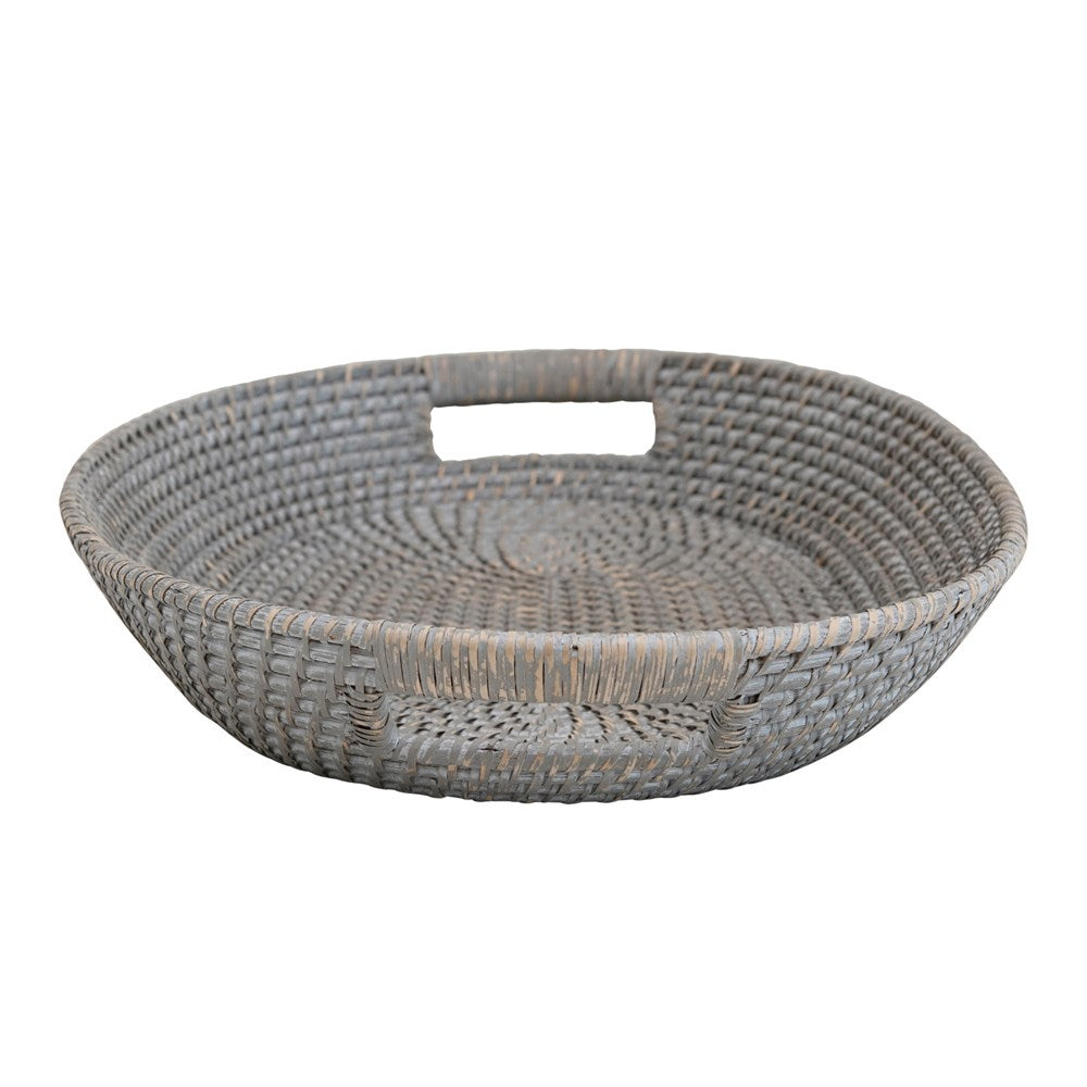 20"L x 14"W Decorative Hand Woven Rattan & Palm Tray With Handles