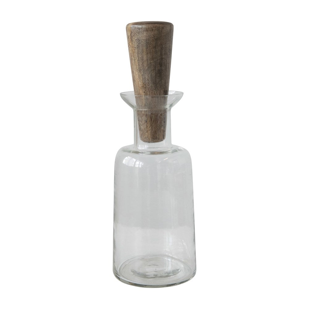 12"H x 4" Round Glass Decanter w Mango Wood Stopper