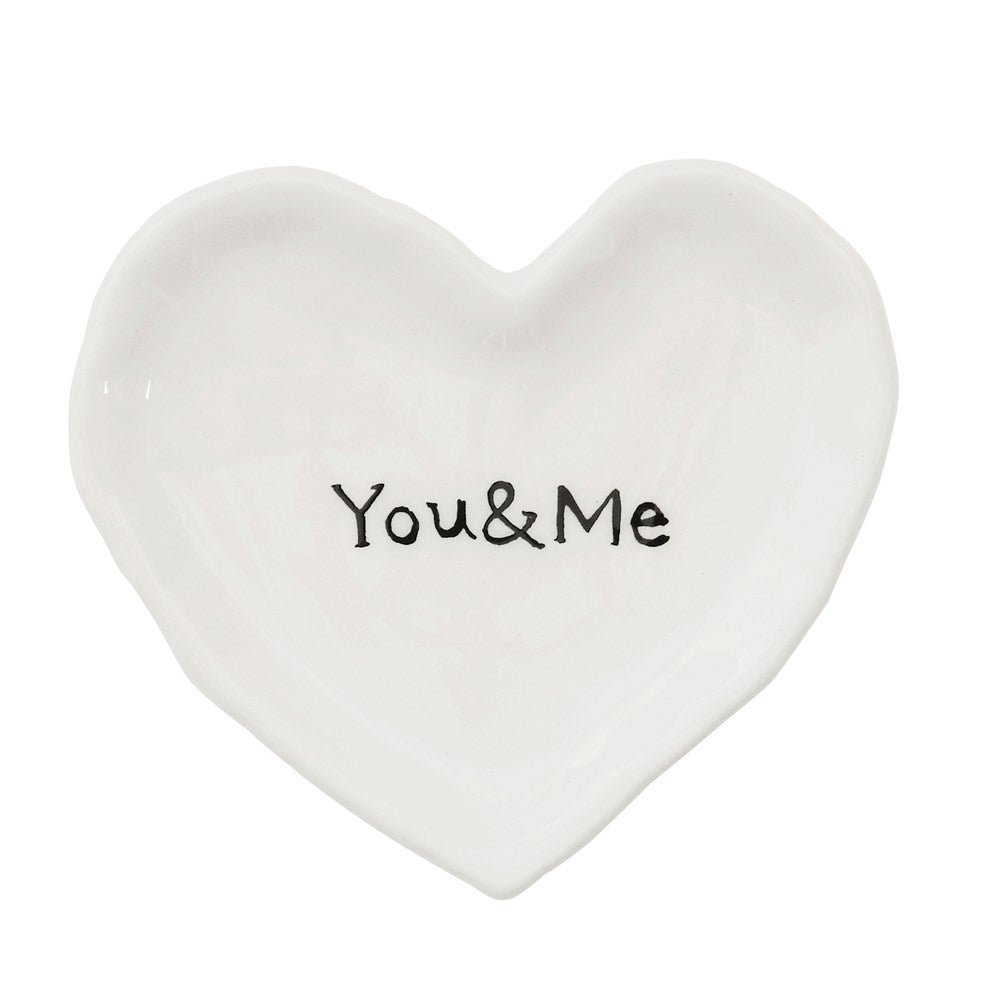 4-1/2"L x 4-1/4"W Ceramic Heart Dish "You & Me", White