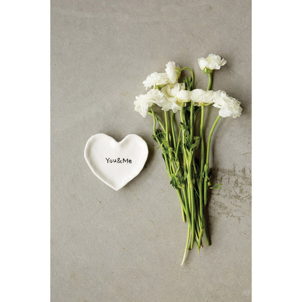 4-1/2"L x 4-1/4"W Ceramic Heart Dish "You & Me", White