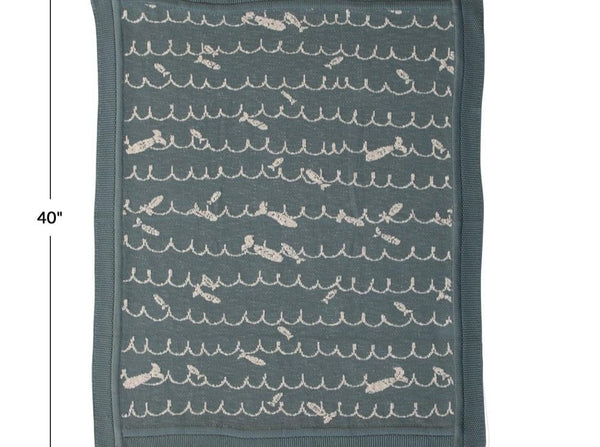 40"L x 32"W Cotton Knit Fish Blanket