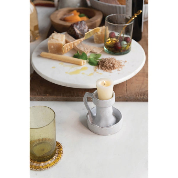 4" Round x 3-3/4"H Terra-Cotta Tealight Holder w/ Handle, White