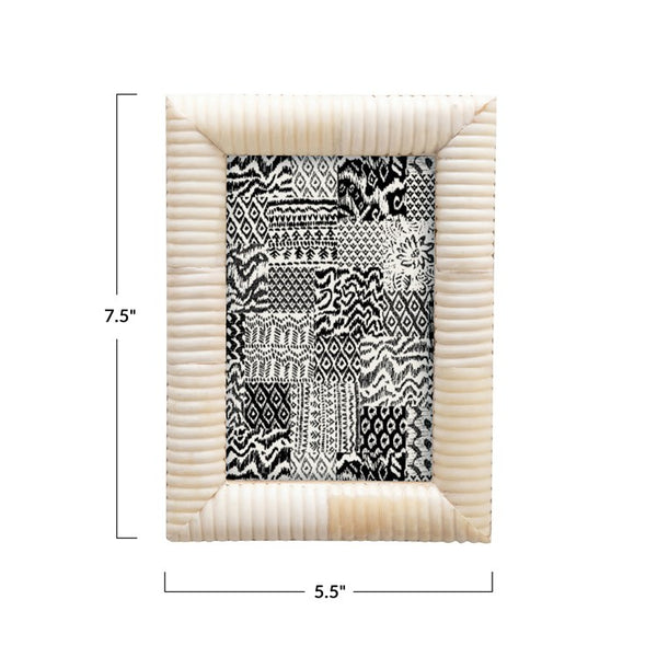 5-1/2"L x 7-1/2"H Hard-Carved Bone & MDF Photo Frame, Natural (Holds 4" x 6" Photo)