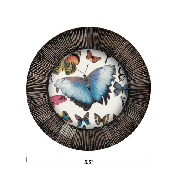 5-1/2" Round Hand-Carved Horn Photo Frame, Black & Natural (Holds 4" Round Photo)