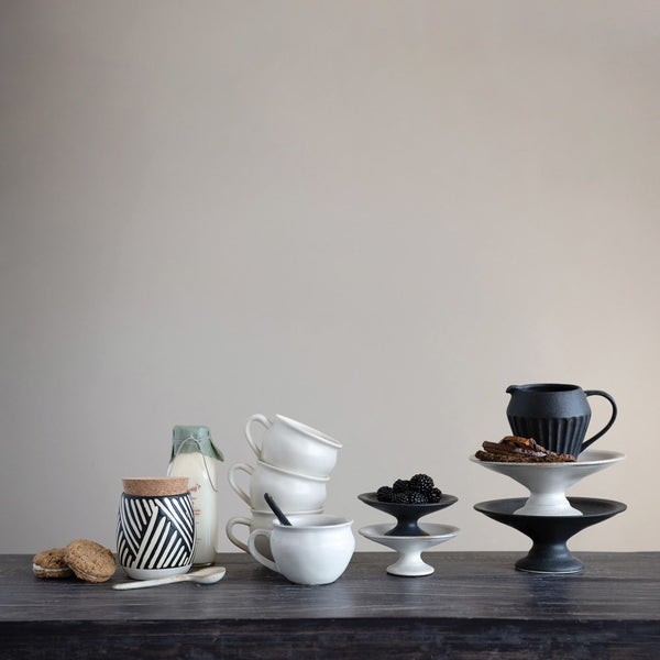 5-1/2" Round x 2"H Stoneware Pedestals, Matte Finish Black