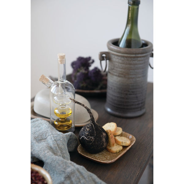 5.5"L x 4"W Stoneware Plate, Reactive Glaze, Mustard Color