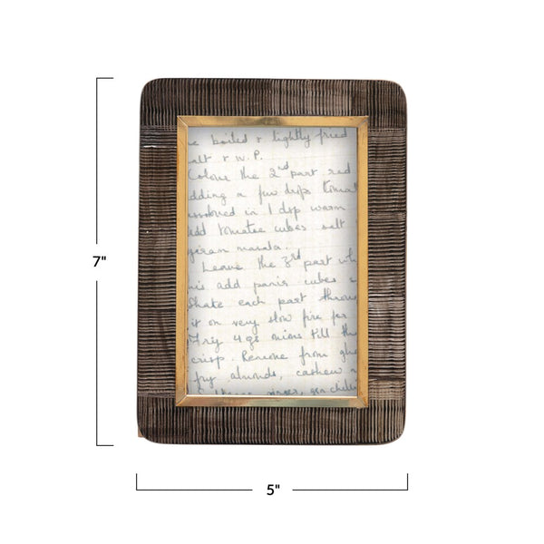 5"W x 7"H Hand-Carved Horn Photo Frame w/Brass Border, Black & Natural (Holds 4" x 6" Photo)