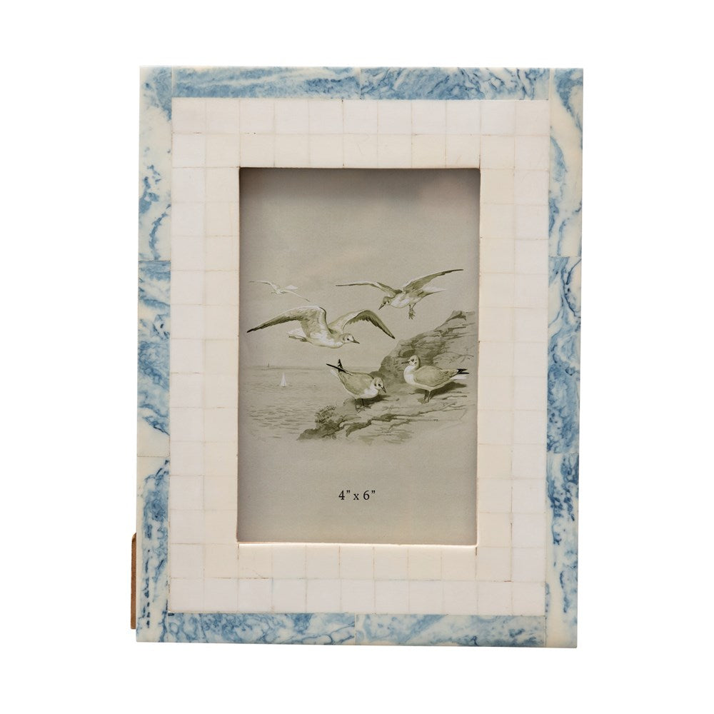 6.5"W x 8.5"H MDF & Resin Photo Frame, Blue & Ivory Color