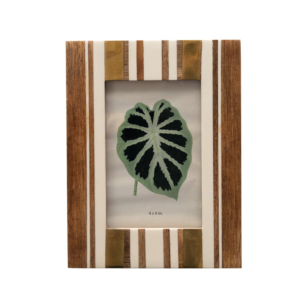 6.5"W x 8.5"H MDF & Resin Striped Photo Frame, Brown & Ivory Color (Holds 4" x 6" Photo)