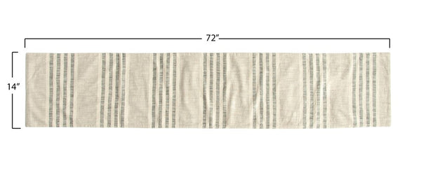 72"L x 14"W Woven Cotton Stripe Table Runner, Black & Cream