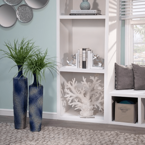 Ceramic 24.5" Fern Design Vase, Blue Mix