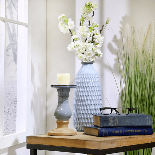 Ceramic Organic Dimpled Vase 12" Blue