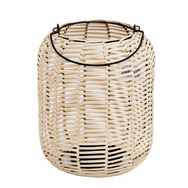 Round Wicker/Iron Lantern, Natural
