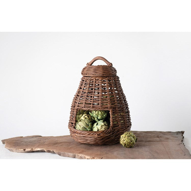 14"L x 6"W x 10-1/2"H Hand-Woven Wicker Vegetable Basket w/ Lid