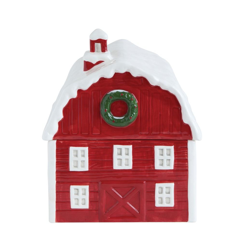 Ceramic Barn Cookie Jar, Red